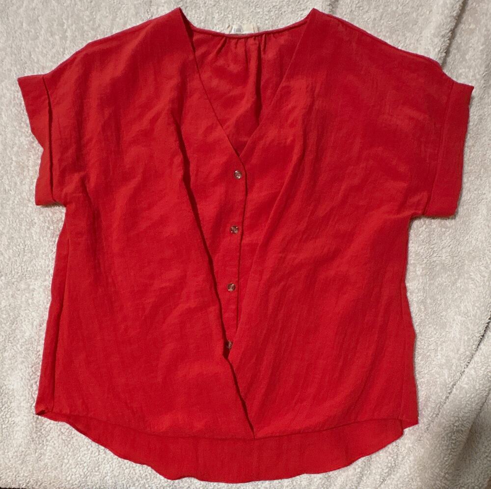 Lady Bye M Short Sleeve Button Front Rayon Blouse, EUC, boho, peasant, Y2K
